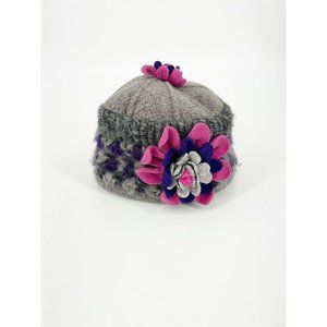 Kookooshka Wool Winter Hat 12-18 Month Made in USA Floral Casual Gray Pink